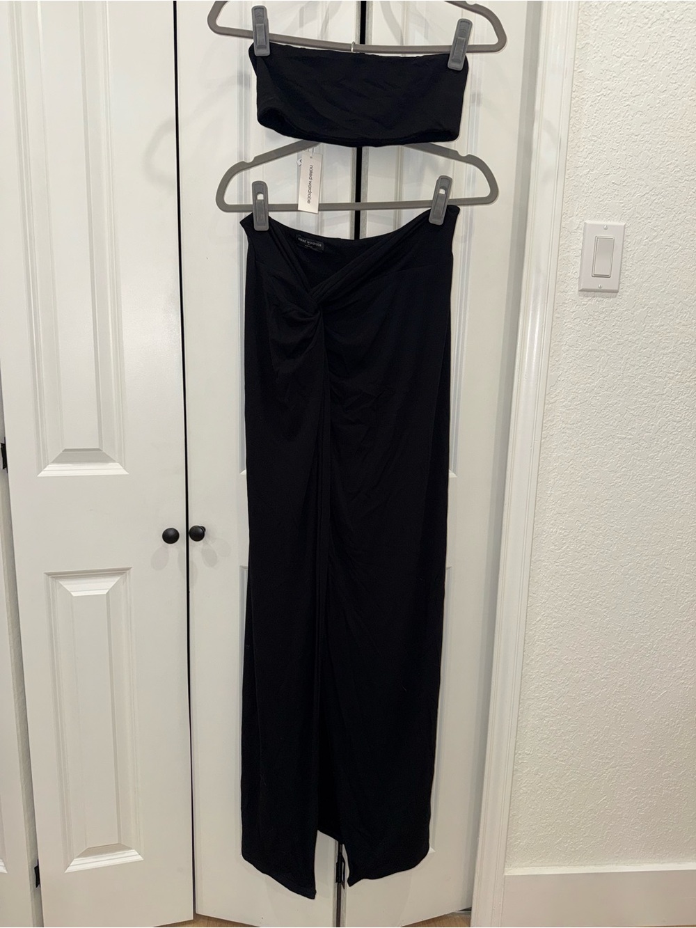 naked wardrobe Black Strapless Twist Maxi skirt with matching tube bra
